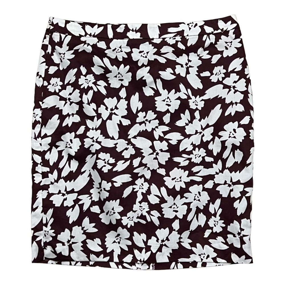 Ann Taylor Loft Burgundy and White Floral Pencil Skirt Size 10 NWT